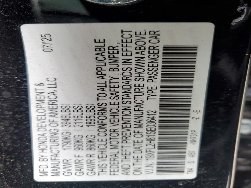 79844845 :رقم المزاد ، 19XFL2H81SE036412 vin ، 2025 Honda Civic مزاد بيع