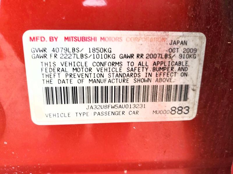 Продаж на аукціоні авто 2010 Mitsubishi Lancer, vin: JA32U8FW5AU013231, номер лоту: 78161435