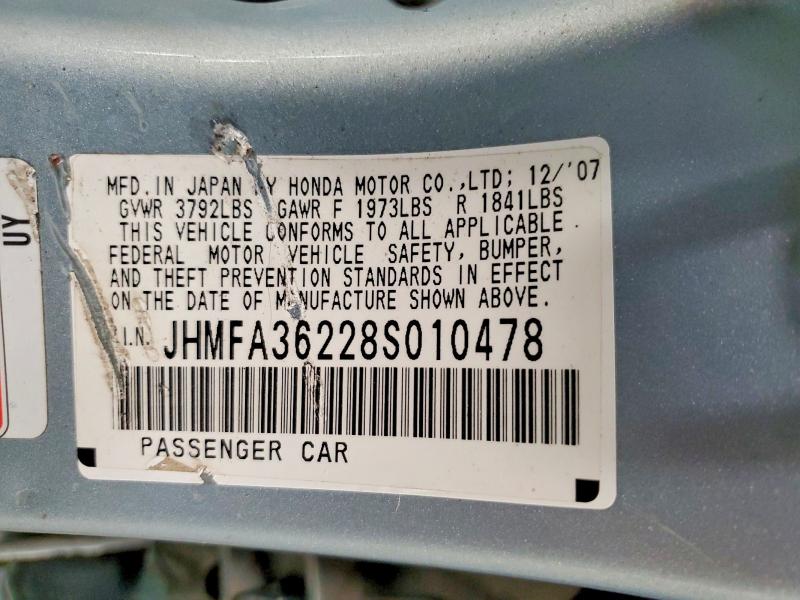 2008 Honda Civic მანქანა იყიდება აუქციონზე, vin: JHMFA36228S010478, აუქციონის ნომერი: 47678986