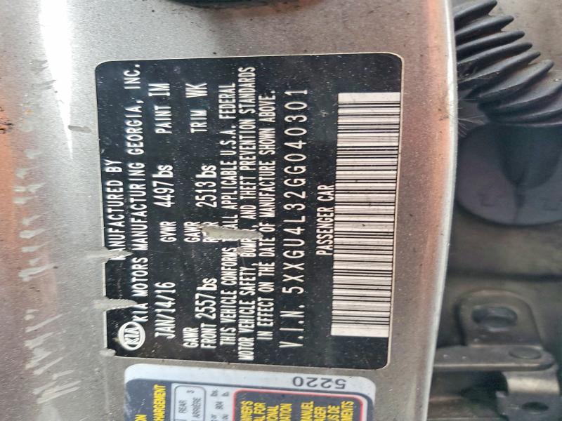 2016 Kia Optima მანქანა იყიდება აუქციონზე, vin: 5XXGU4L32GG040301, აუქციონის ნომერი: 41747216