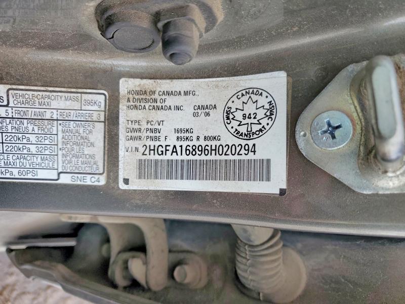 Aukcja sprzedaży 2006 Honda Civic, vin: 2HGFA16896H020294, numer aukcji: 79452395