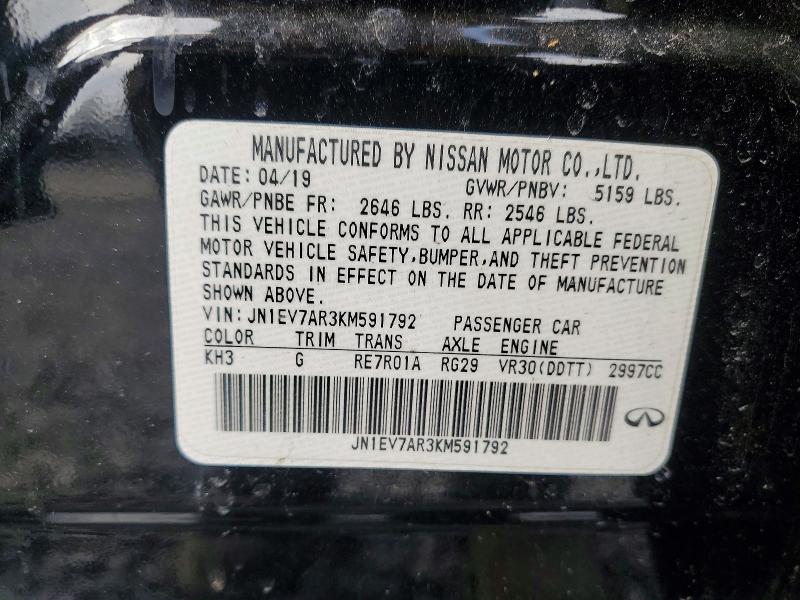 2019 Infiniti Q50 მანქანა იყიდება აუქციონზე, vin: JN1EV7AR3KM591792, აუქციონის ნომერი: 46882756