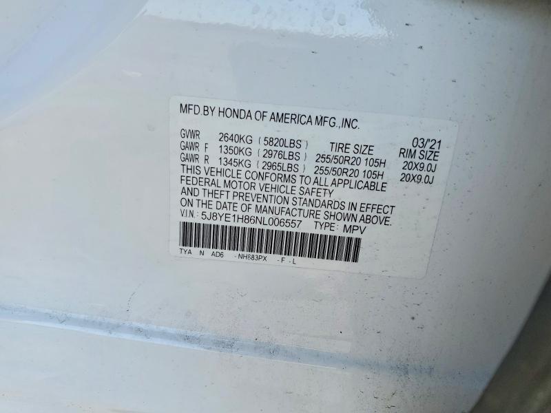 47174566 :رقم المزاد ، 5J8YE1H86NL006557 vin ، 2022 Acura Mdx مزاد بيع