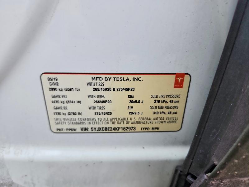 2019 Tesla Model X მანქანა იყიდება აუქციონზე, vin: 5YJXCBE24KF162973, აუქციონის ნომერი: 79892555