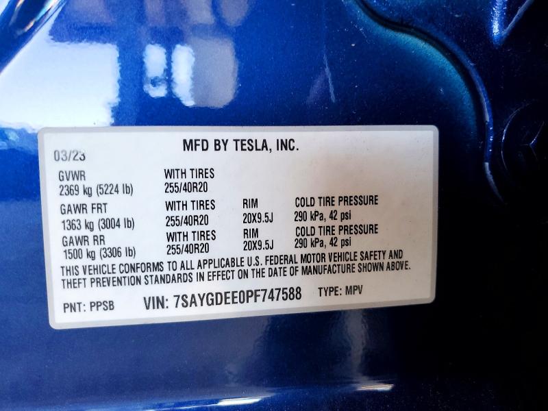 Aukcja sprzedaży 2023 Tesla Model Y, vin: 7SAYGDEE0PF747588, numer aukcji: 46455666