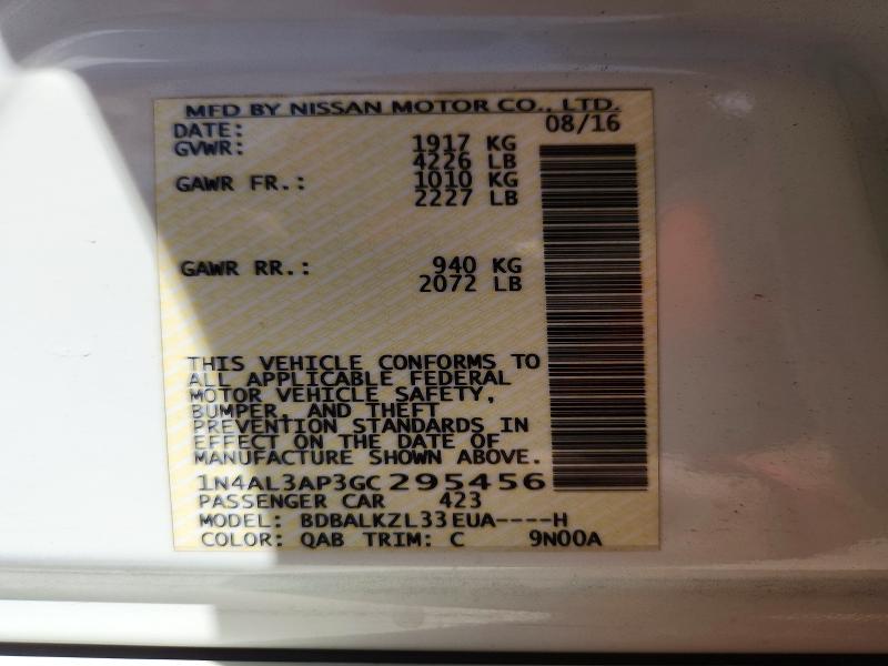 46129956 :رقم المزاد ، 1N4AL3AP3GC295456 vin ، 2016 Nissan Altima مزاد بيع