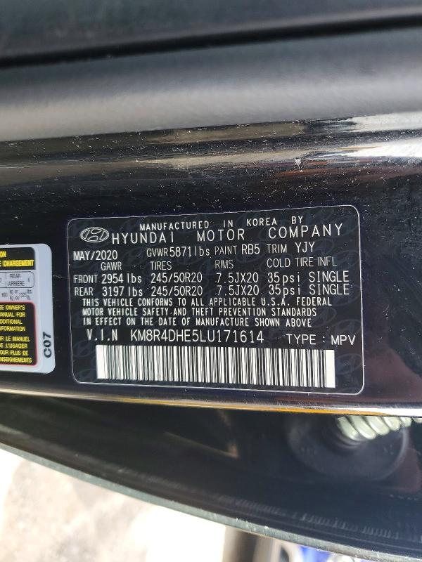 2020 Hyundai Palisade მანქანა იყიდება აუქციონზე, vin: KM8R4DHE5LU171614, აუქციონის ნომერი: 46618546