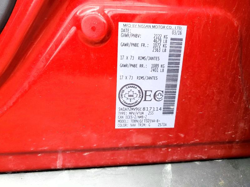 47051556 :رقم المزاد ، 5N1AT2MV9GC817114 vin ، 2016 Nissan Rogue مزاد بيع