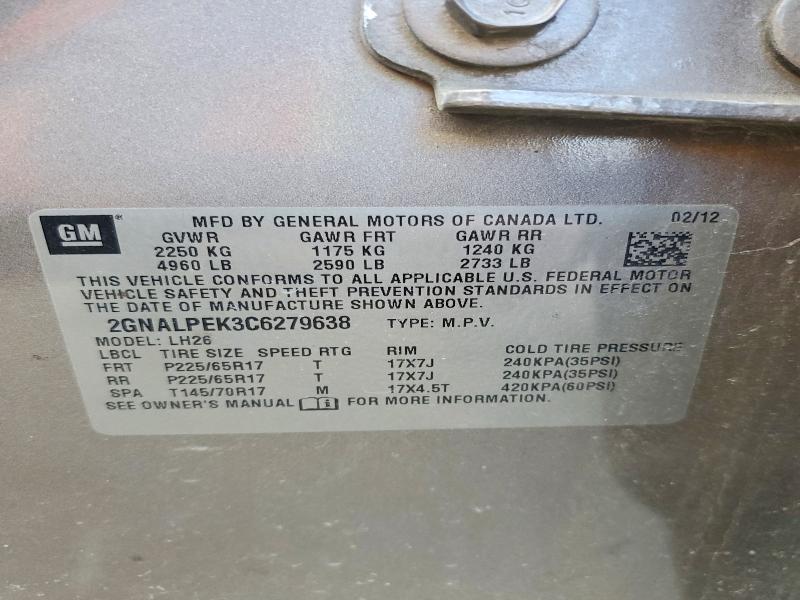 Продаж на аукціоні авто 2012 Chevrolet Equinox, vin: 2GNALPEK3C6279638, номер лоту: 79609495