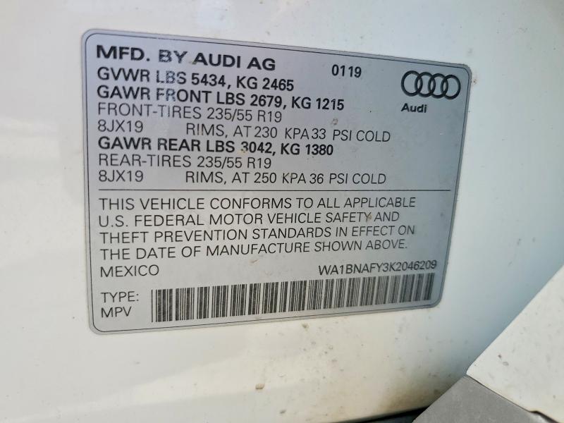 47812136 :رقم المزاد ، WA1BNAFY3K2046209 vin ، 2019 Audi Q5 مزاد بيع