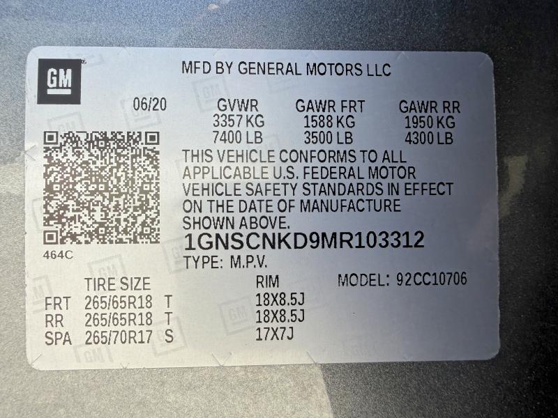 Продаж на аукціоні авто 2021 Chevrolet Tahoe, vin: 1GNSCNKD9MR103312, номер лоту: 47651396