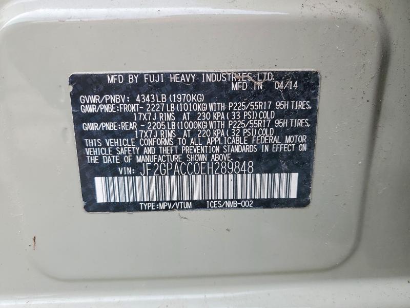 2014 Subaru Xv Crosstrek მანქანა იყიდება აუქციონზე, vin: JF2GPACC0EH289848, აუქციონის ნომერი: 47227926