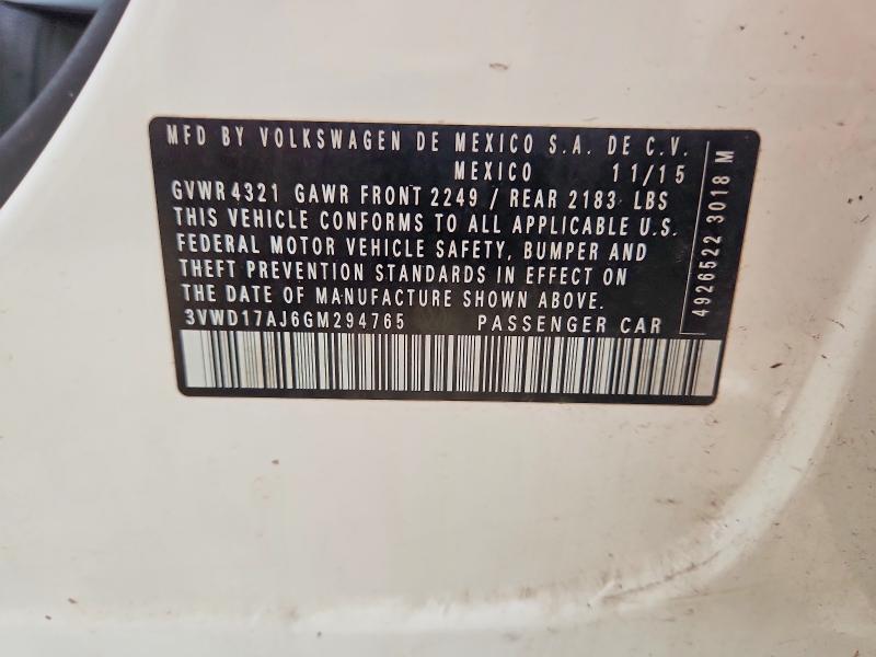 Продажа на аукционе авто 2016 Volkswagen Jetta, vin: 3VWD17AJ6GM294765, номер лота: 47614396