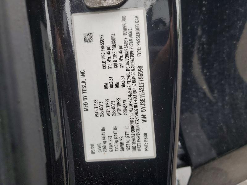 Aukcja sprzedaży 2020 Tesla Model 3, vin: 5YJ3E1EA2LF796598, numer aukcji: 46659256