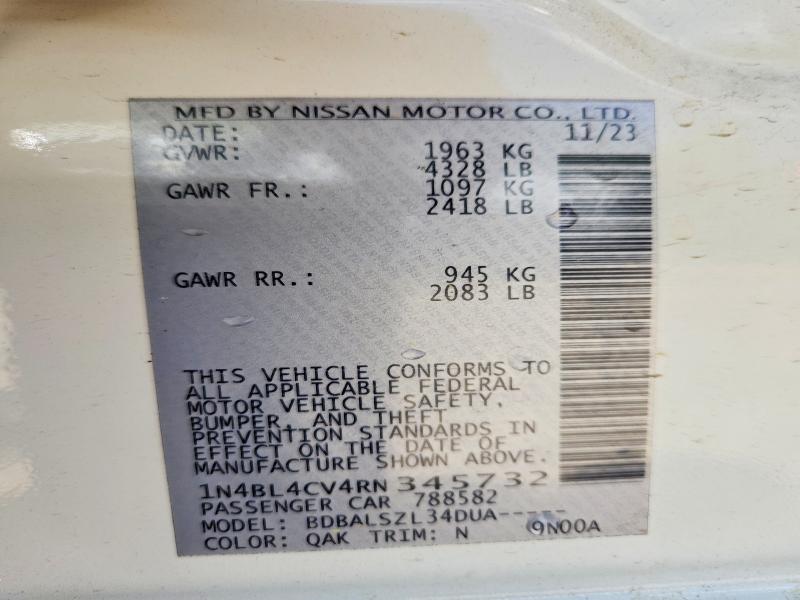 47646886 :رقم المزاد ، 1N4BL4CV4RN345732 vin ، 2024 Nissan Altima مزاد بيع