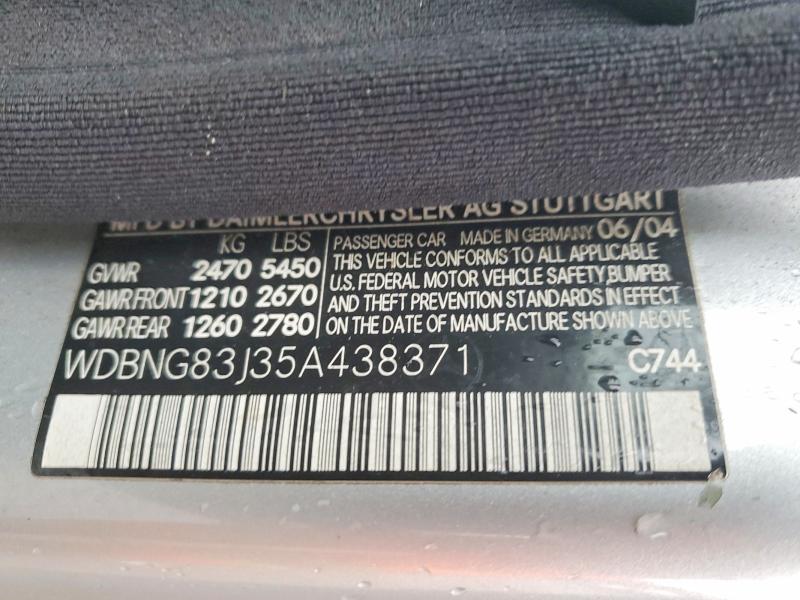 41706026 :رقم المزاد ، WDBNG83J35A438371 vin ، 2005 Mercedes-benz S مزاد بيع
