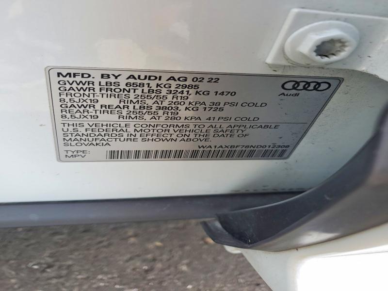 Aukcja sprzedaży 2022 Audi Q7, vin: WA1AXBF78ND012309, numer aukcji: 48148306