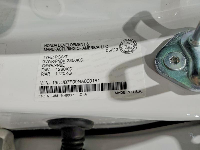 2022 Acura Tlx მანქანა იყიდება აუქციონზე, vin: 19UUB7F09NA800181, აუქციონის ნომერი: 46457636