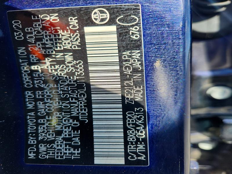 Aukcja sprzedaży 2020 Toyota Corolla, vin: JTDEPRAEXLJ113663, numer aukcji: 46953846