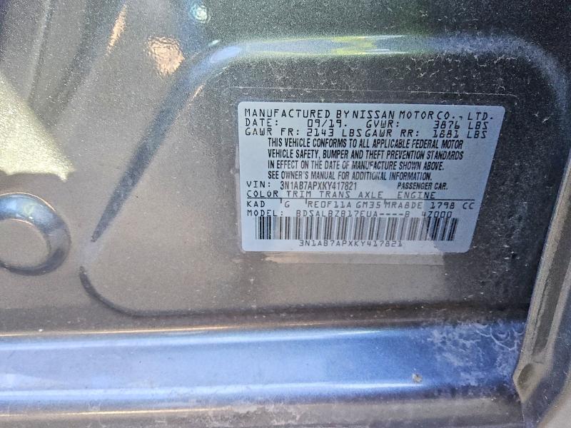2019 Nissan Sentra მანქანა იყიდება აუქციონზე, vin: 3N1AB7APXKY417821, აუქციონის ნომერი: 78708575