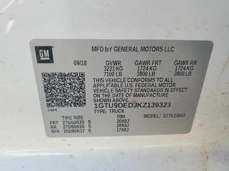Aukcja sprzedaży 2019 Gmc Sierra, vin: 1GTU9DED3KZ139323, numer aukcji: 45544756