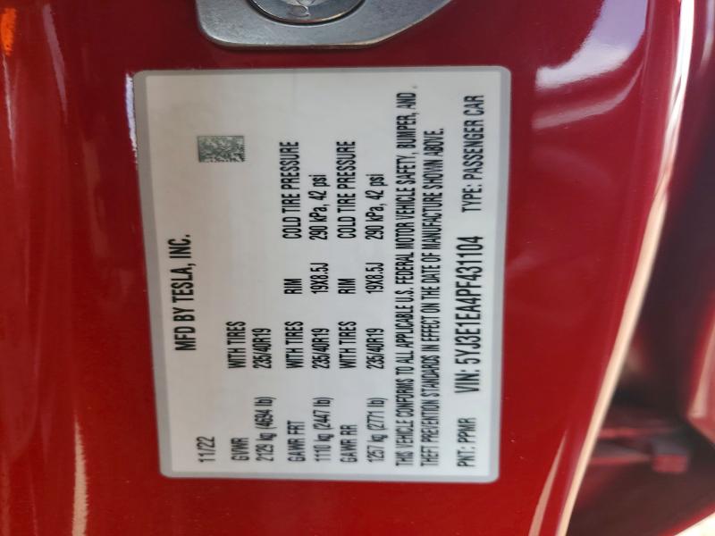Продажа на аукционе авто 2023 Tesla Model 3, vin: 5YJ3E1EA4PF431104, номер лота: 47995276