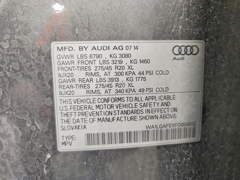 Aukcja sprzedaży 2015 Audi Q7, vin: WA1LGAFEXFD004912, numer aukcji: 47063866