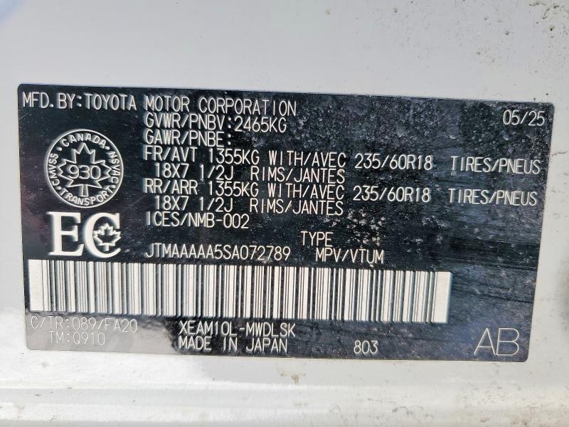 Aukcja sprzedaży 2025 Toyota Bz4x, vin: JTMAAAAA5SA072789, numer aukcji: 76927845