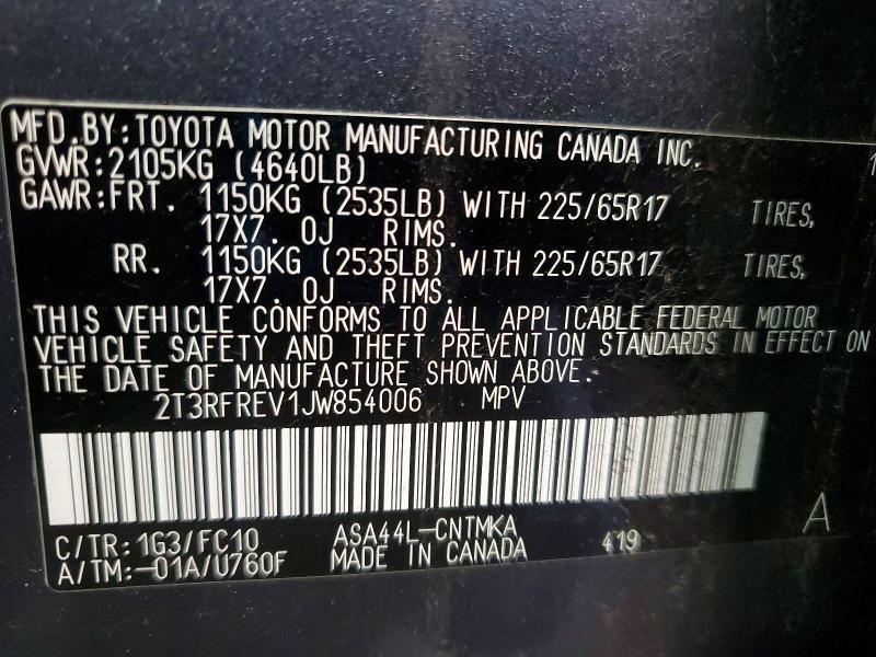 Aukcja sprzedaży 2018 Toyota Rav4, vin: 2T3RFREV1JW854006, numer aukcji: 46578116