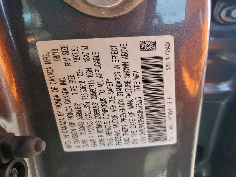 2018 Honda Cr-v მანქანა იყიდება აუქციონზე, vin: 2HKRW2H8XJH675273, აუქციონის ნომერი: 45852926