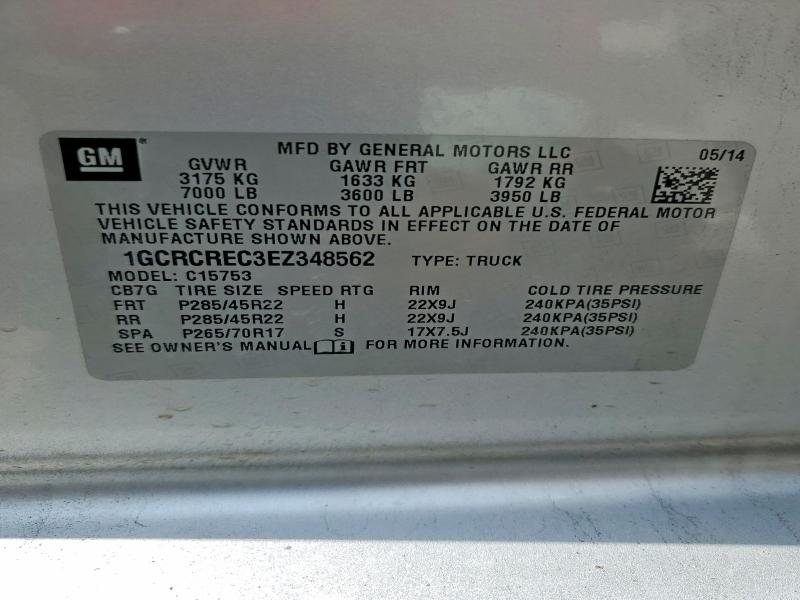 78540115 :رقم المزاد ، 1GCRCREC3EZ348562 vin ، 2014 Chevrolet Silverado مزاد بيع