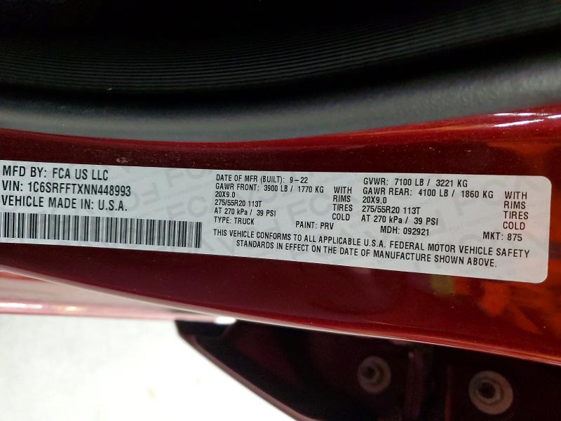 Продаж на аукціоні авто 2022 Ram 1500, vin: 1C6SRFFTXNN448993, номер лоту: 47204846