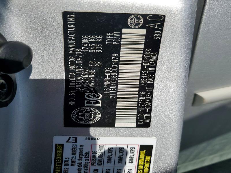 Продаж на аукціоні авто 2009 Toyota Corolla, vin: 2T1BU40E69C031479, номер лоту: 78982195