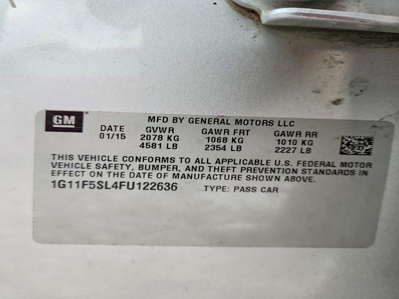 2015 Chevrolet Malibu მანქანა იყიდება აუქციონზე, vin: 1G11F5SL4FU122636, აუქციონის ნომერი: 45754366