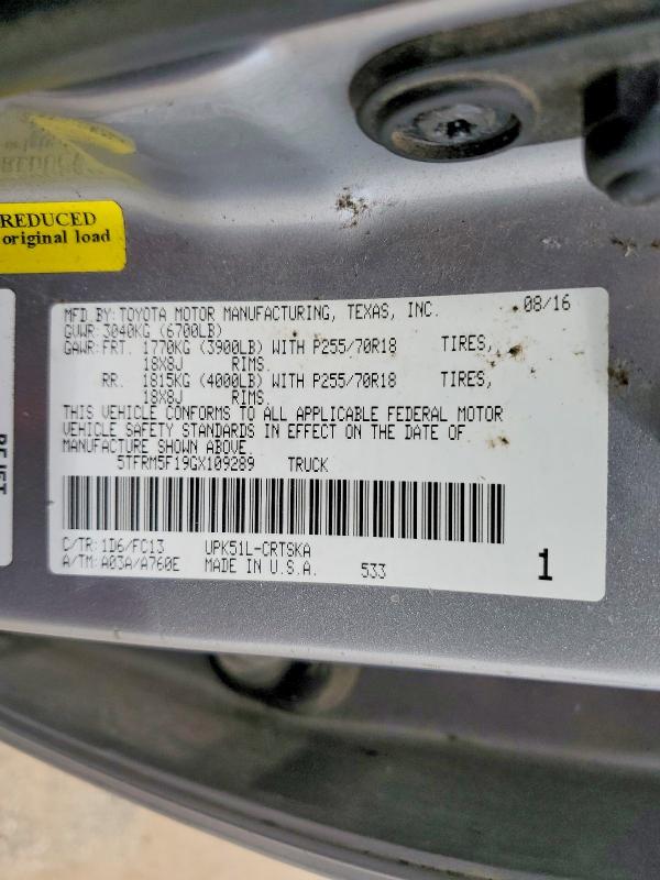 Aukcja sprzedaży 2016 Toyota Tundra, vin: 5TFRM5F19GX109289, numer aukcji: 48319176