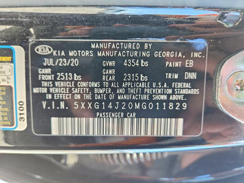 Auction sale of the 2021 Kia K5, vin: 5XXG14J20MG011829, lot number: 46583906
