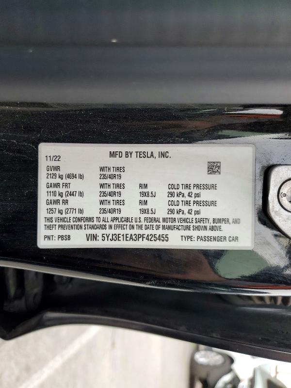 Продажа на аукционе авто 2023 Tesla Model 3, vin: 5YJ3E1EA3PF425455, номер лота: 47308756