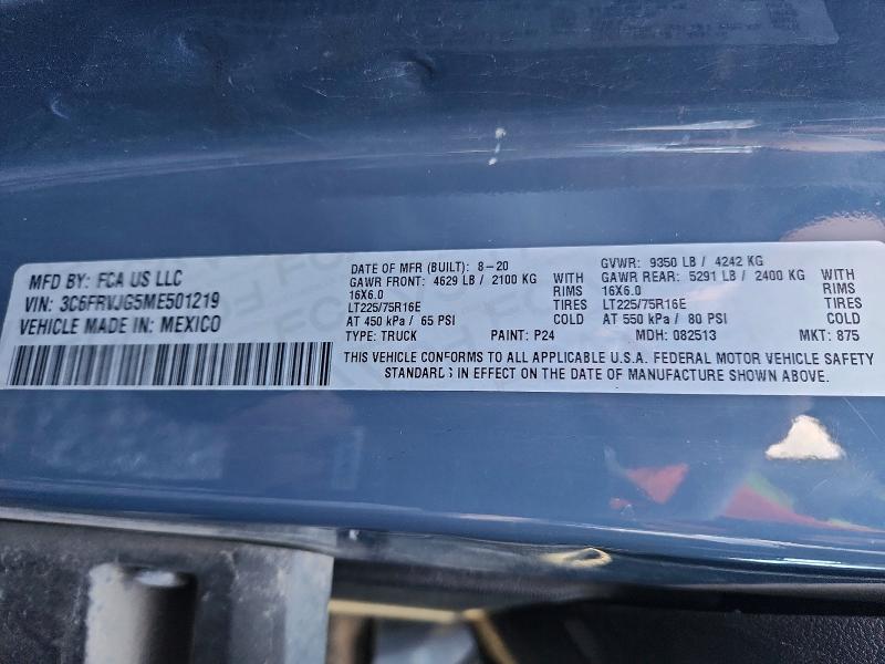 Продаж на аукціоні авто 2021 Ram Promaster 3500, vin: 3C6FRVJG5ME501219, номер лоту: 47374656