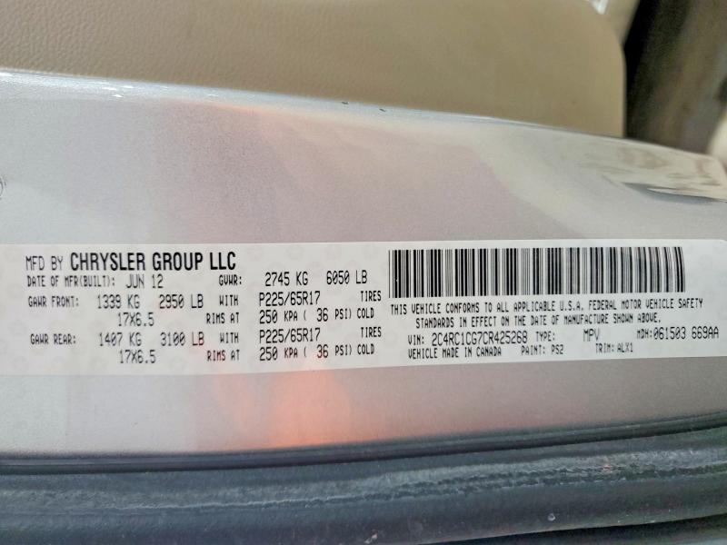 79068435 :رقم المزاد ، 2C4RC1CG7CR425268 vin ، 2012 Chrysler Town & Country مزاد بيع