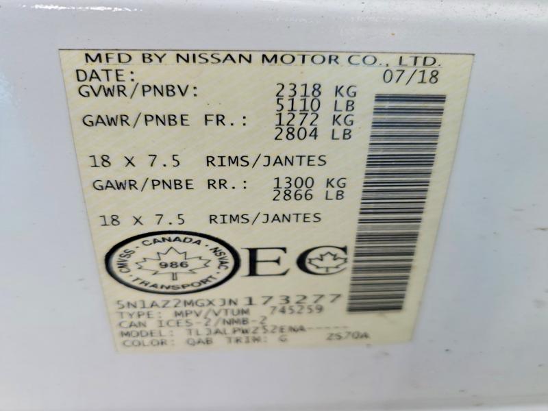 45700516 :رقم المزاد ، 5N1AZ2MGXJN173277 vin ، 2018 Nissan Murano مزاد بيع
