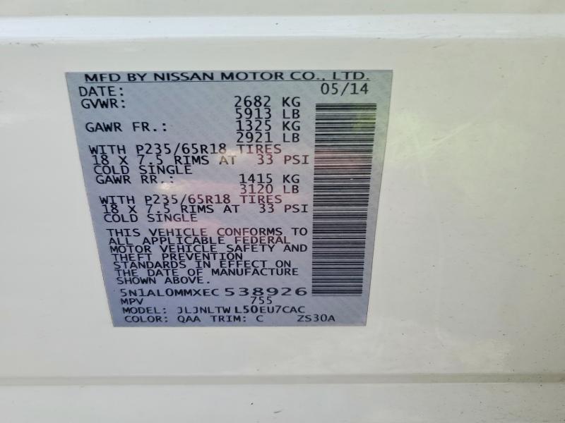 Aukcja sprzedaży 2014 Infiniti Qx60, vin: 5N1AL0MMXEC538926, numer aukcji: 46490186