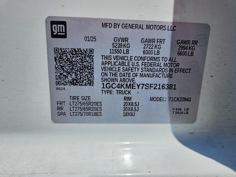 Aukcja sprzedaży 2025 Chevrolet Silverado, vin: 1GC4KMEY7SF216381, numer aukcji: 47056946