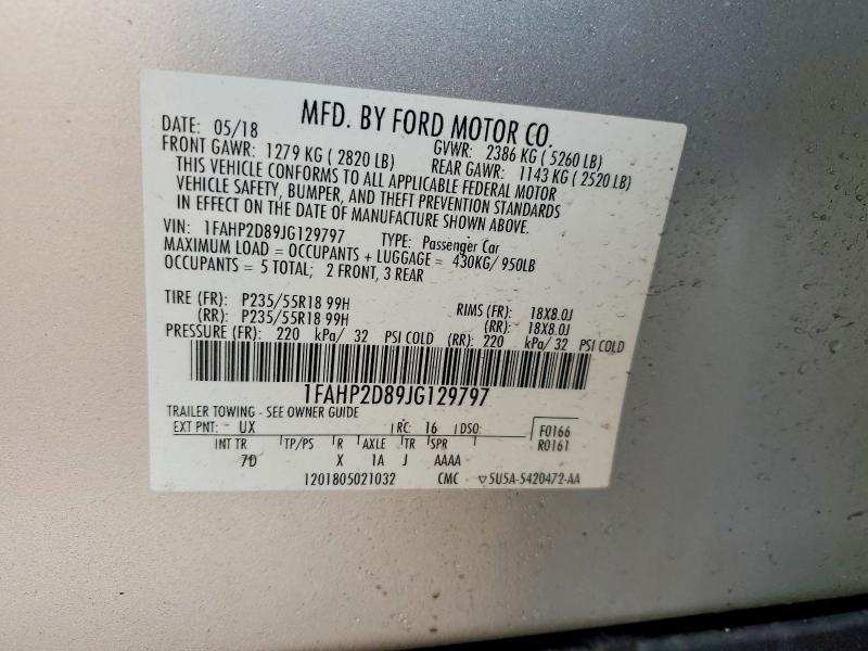 2018 Ford Taurus მანქანა იყიდება აუქციონზე, vin: 1FAHP2D89JG129797, აუქციონის ნომერი: 46566176