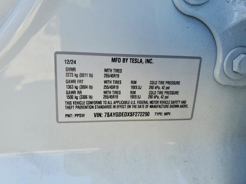 Aukcja sprzedaży 2025 Tesla Model Y, vin: 7SAYGDEDXSF272290, numer aukcji: 45506306