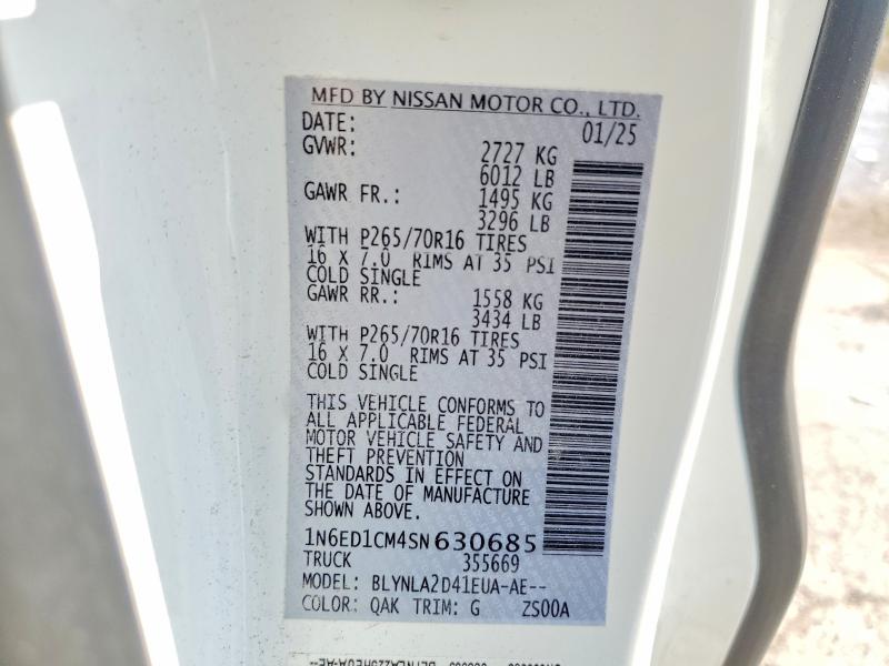 2025 Nissan Frontier მანქანა იყიდება აუქციონზე, vin: 1N6ED1CM4SN630685, აუქციონის ნომერი: 79288955