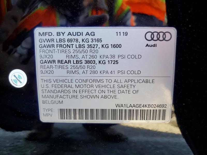 Продаж на аукціоні авто 2019 Audi E-tron, vin: WA1LAAGE4KB024692, номер лоту: 46933976