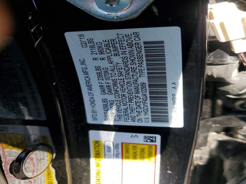 41759076 :رقم المزاد ، 1HGCV1F43JA122959 vin ، 2018 Honda Accord مزاد بيع