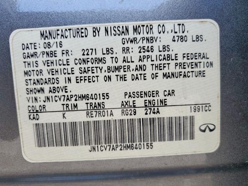 Aukcja sprzedaży 2017 Infiniti Q50, vin: JN1CV7AP2HM640155, numer aukcji: 47720366