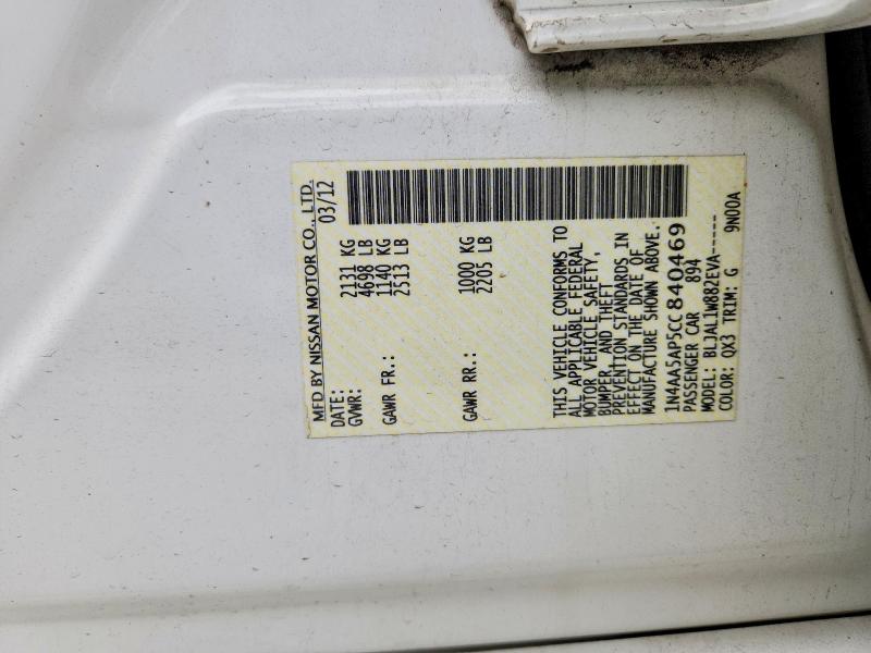 2012 Nissan Maxima მანქანა იყიდება აუქციონზე, vin: 1N4AA5AP5CC840469, აუქციონის ნომერი: 46629866