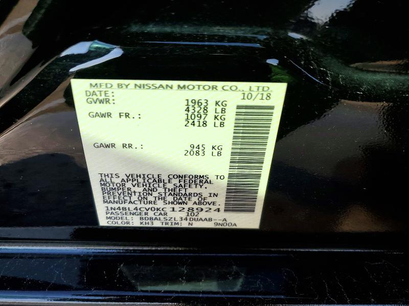 2019 Nissan Altima მანქანა იყიდება აუქციონზე, vin: 1N4BL4CV0KC128924, აუქციონის ნომერი: 46684766
